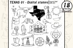 TEXAS STATE digital stamps, Texas symbols, Cowboy outline Product Image 1