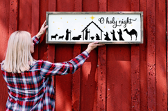 Holiday SVG cut file with Jesus’ birth scene, perfect for shirts, signs, and Christmas gifts.