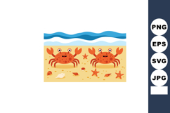Cartoon crabs on sandy beach with seashells and starfish by Product Image 1