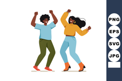 Happy young black man and woman dancing in casual clothes ve Product Image 1