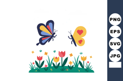 Colorful butterflies flying over blooming tulip and flower g Product Image 1