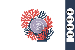 Marine Coral Reef with Purple Seashell and Red Blue Coral Ve Product Image 1