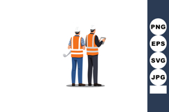 Two construction workers in safety vests with tablet and too Product Image 1