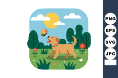 Happy dog playing with butterfly in green park under sun and Product Image 1