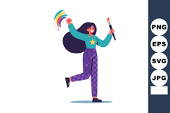 Woman painting colorful rainbow strokes with brush in joyful Product Image 1