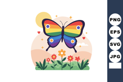 Butterfly with rainbow wings flying over flowers and green l Product Image 1