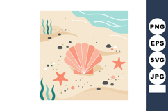 Seashell and Starfish on Sandy Beach with Ocean Waves Vector Product Image 1