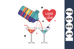 Cocktail shaker pouring drinks into two glasses with love is Product Image 1