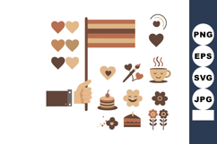 Hand holding striped flag with hearts cake coffee and flower Product Image 1