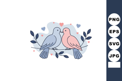 Two Love Birds Sitting on Branch with Blue and Pink Colors R Product Image 1