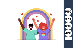 Happy diverse couple celebrating love with rainbow heart and Product Image 1