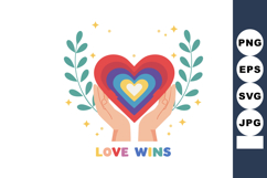 Hands holding multicolor layered heart with leaves and love Product Image 1