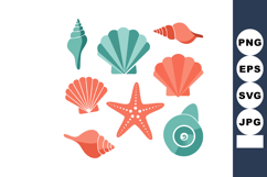 Collection of colorful seashells and starfish in coral and t Product Image 1