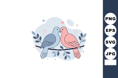 Two Love Birds Sitting on Branch with Leaves and Hearts Roma Product Image 1