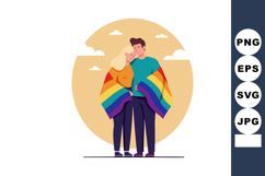 Couple embracing under rainbow flag symbolizing pride and un Product Image 1