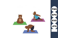 Bear Characters Performing Yoga Poses on Colorful Mats Vecto Product Image 1
