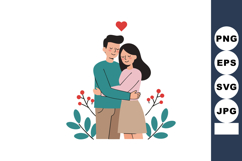 Loving couple embracing with heart symbol and decorative flo Product Image 1