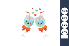 Two Cute Cartoon Glasses Clinking with Orange Bows and Heart Product Image 1