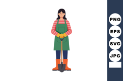 Female Gardener Wearing Green Apron Holding Spade Standing I Product Image 1