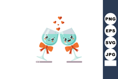 Cute Clinking Glasses with Orange Bows and Hearts Romantic C Product Image 1