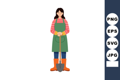 Female Gardener Standing Holding Shovel Wearing Green Apron Product Image 1