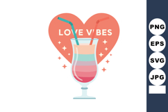 Love Vibes Colorful Cocktail Glass with Heart Background and Product Image 1