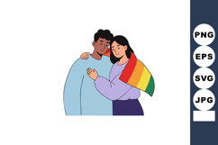 Couple hugging with rainbow pride flag symbolizing LGBTQ sup Product Image 1
