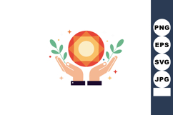 Hands holding stylized sun with leaves and sparkles flat vec Product Image 1