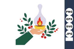 Hand Holding Flame Lamp with Green Leaves and Red Berries Ve Product Image 1