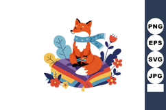 Fox sitting on colorful pillow with floral decoration and sc Product Image 1