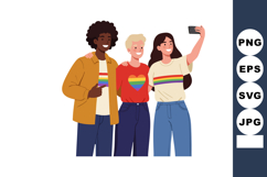 Diverse group of friends taking selfie with rainbow shirts r Product Image 1