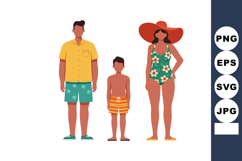 Family in summer swimwear standing together with colorful be Product Image 1