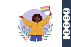 Woman holding rainbow pride flag celebrating diversity and i Product Image 1