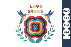 Colorful flower with hummingbirds and love soars text romant Product Image 1