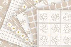 Beige grid daisy seamless patterns Digital paper png bundle Product Image 3