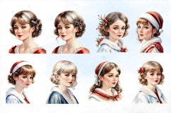 Watercolor Retro Christmas Girl| PNG Clipart bundle Product Image 2
