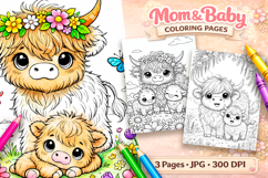 Cute animals Mothers day coloring pages, Highland cow Product Image 1