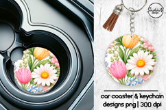 Spring flowers car coaster sublimation designs, Keychan png Product Image 1