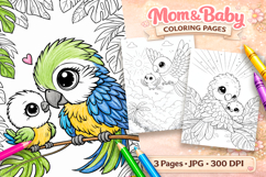 Cute animals Mothers day coloring pages, Parrot Product Image 1