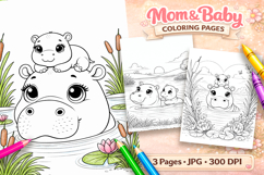Cute animals Mothers day coloring pages, Cute hippo Product Image 1