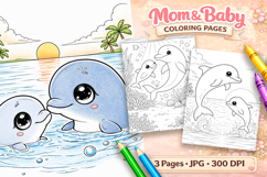 Cute animals Mothers day coloring pages, Dolphin Product Image 1