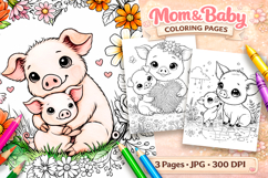 Cute animals Mothers day coloring pages, Cute pig clipart Product Image 1