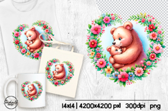 Cute animals flower sublimation design, Bear png Product Image 1