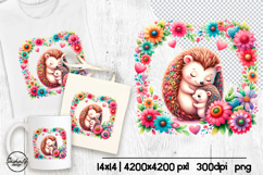 Animal flower sublimation design, Cute hedgehog clipart Product Image 1
