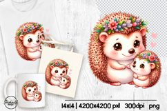 Animal flower sublimation design, Cute hedgehog clipart Product Image 1