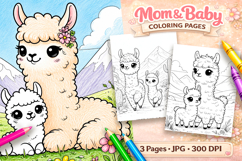 Cute llama Mothers day coloring pages for kids Product Image 1
