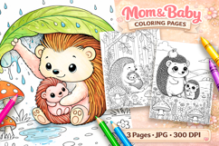 Cute animals Mothers day coloring pages, Hedgehog Product Image 1