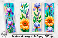 Watercolor flowers bookmark sublimation, Iris png Product Image 1