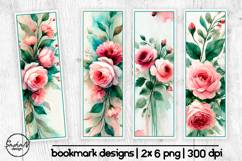 Watercolor pink roses bookmark sublimation Product Image 1