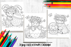 Easter highland cow coloring pages, Printable coloring sheet Product Image 1